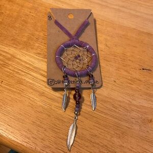 Bohemian Purple Dreamcatcher Necklace with Silver Feathers